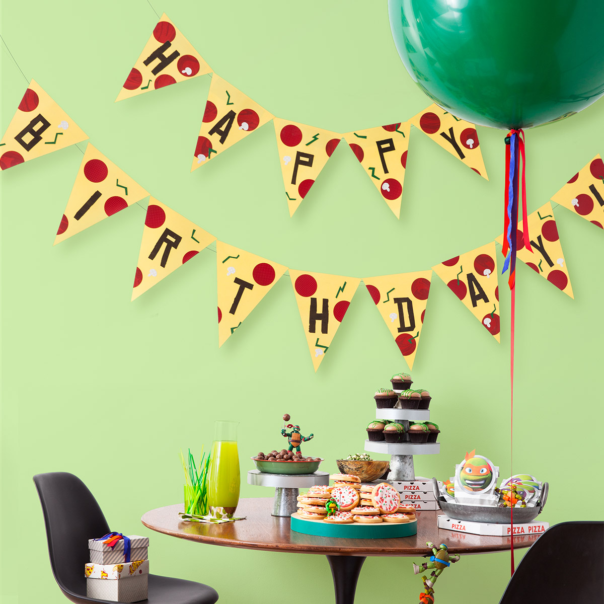 TMNT Printable Pizza Pendant Birthday Banner