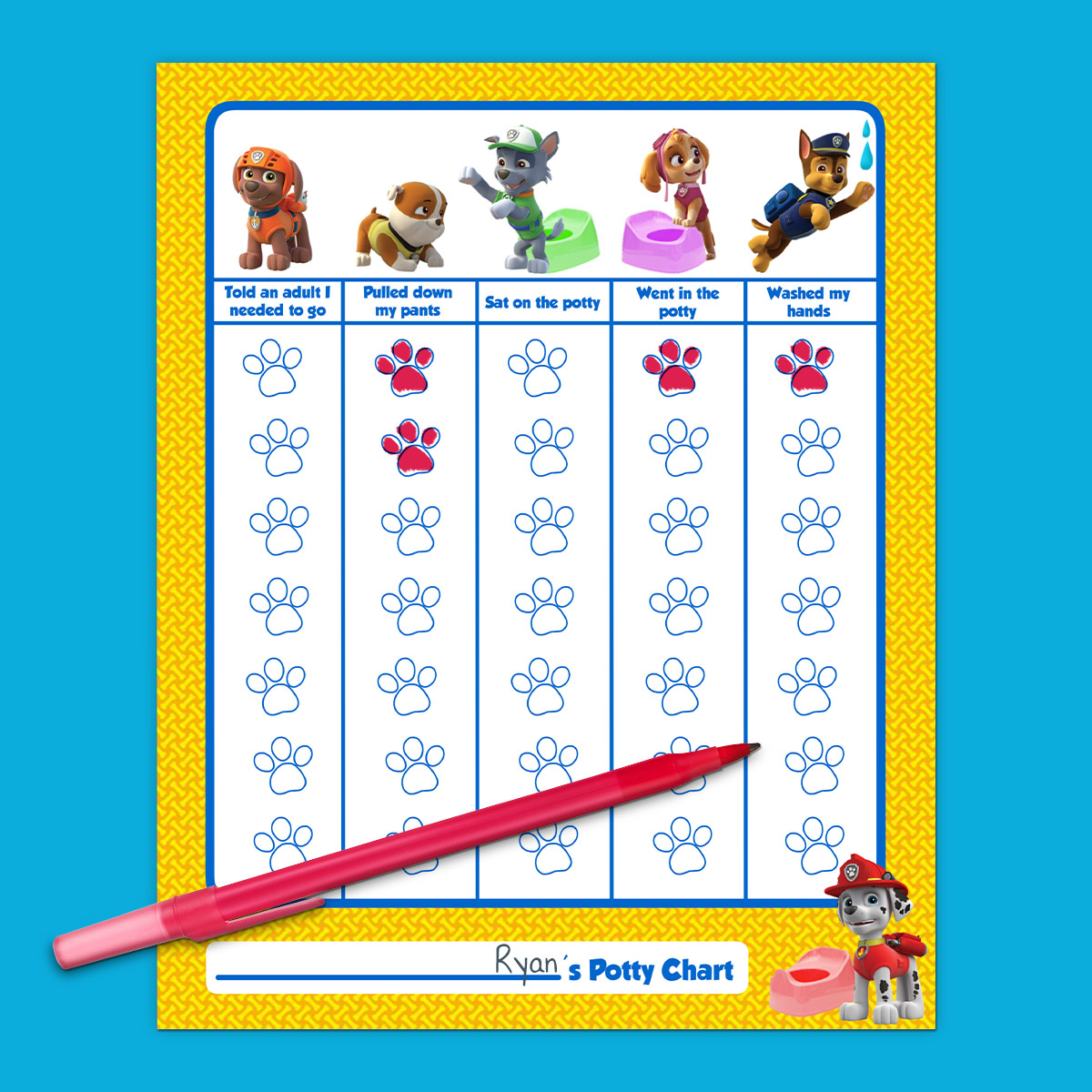 PAW Patrol Printable Potty Training Chart