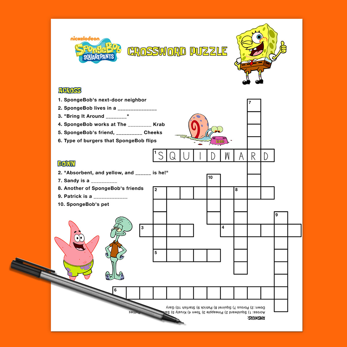 Spongebob Crossword Puzzle Nickelodeon Parents