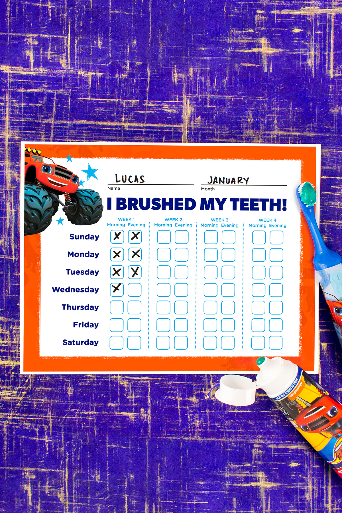Blaze Teethbrushing Chart
