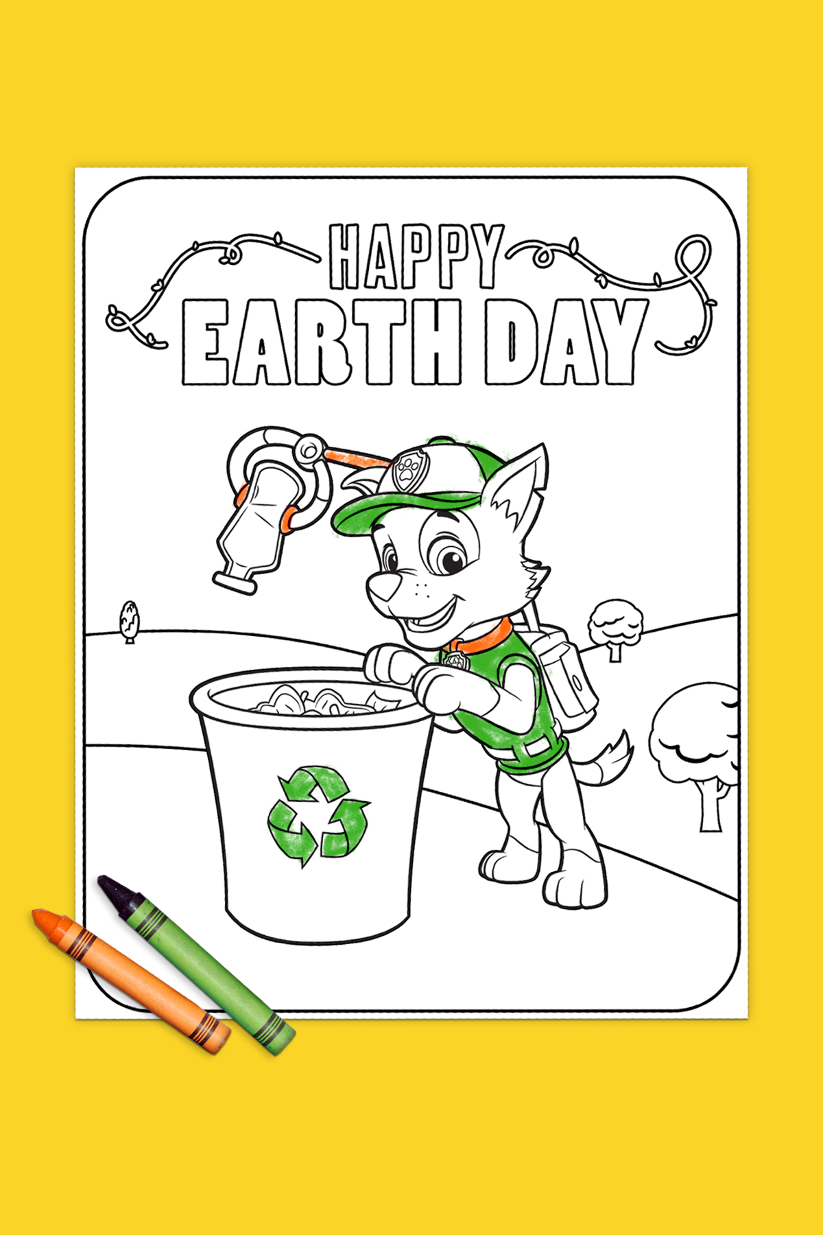 Earth Day Rocky Recycling Coloring Page