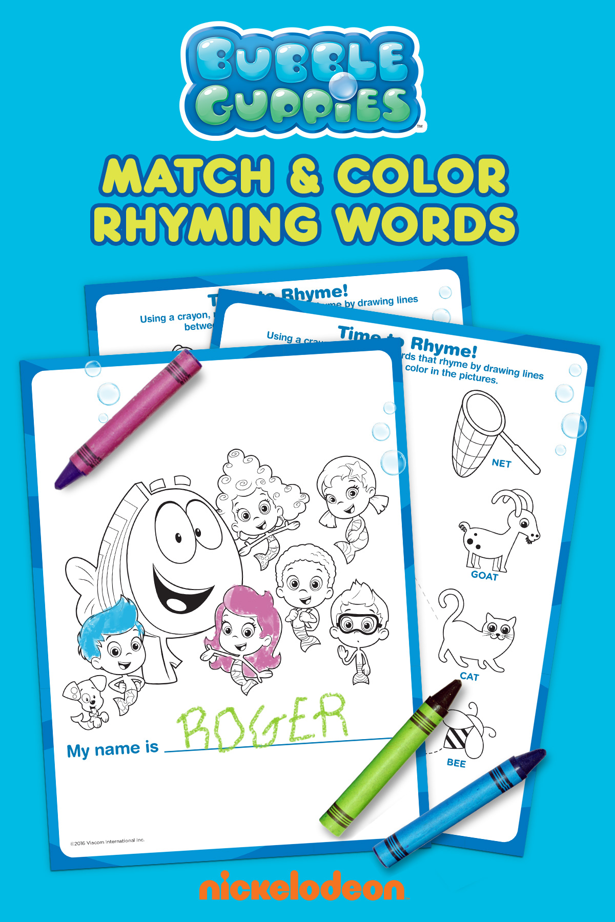 Bubble Guppies Match & Color Rhyming Words