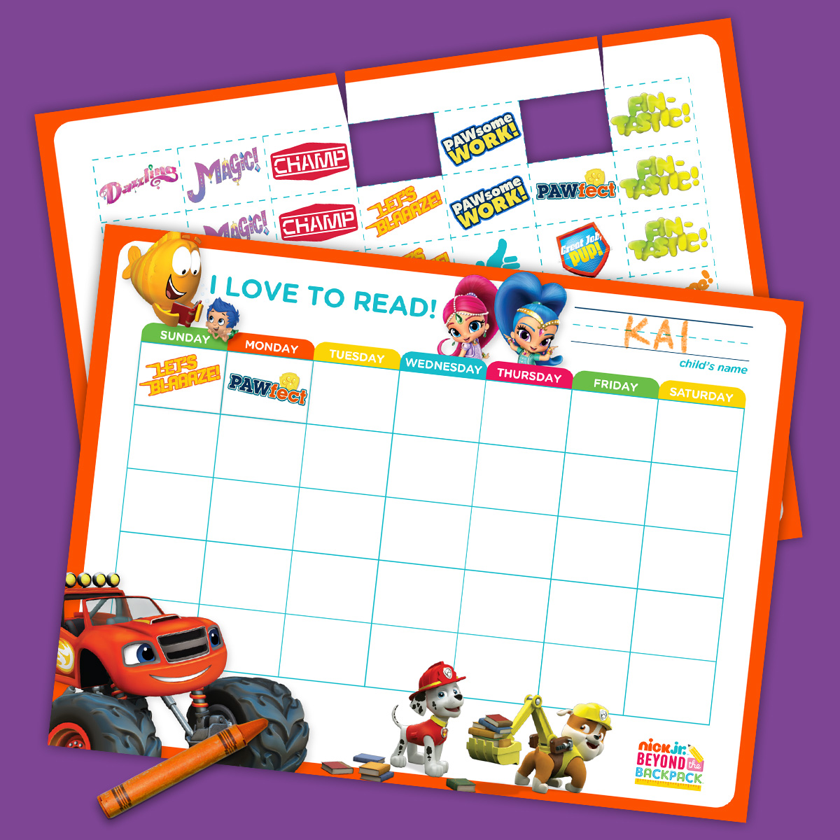 Nick Jr. Reading Chart