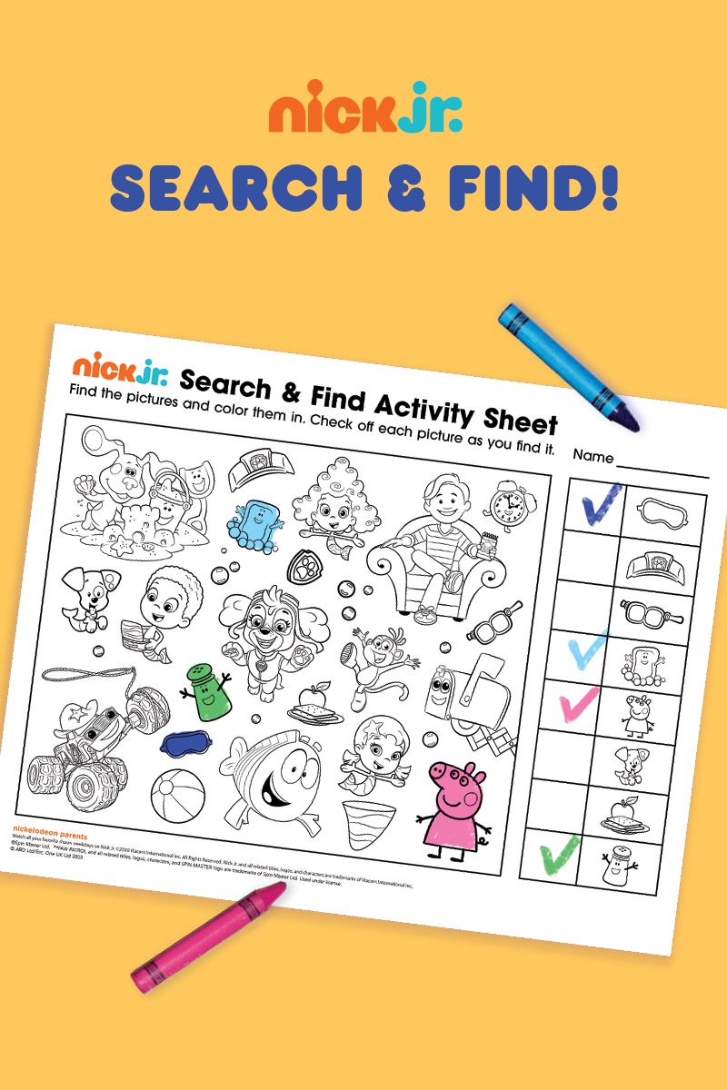 Nick Jr. Search and Find Coloring Page   Nickelodeon Parents