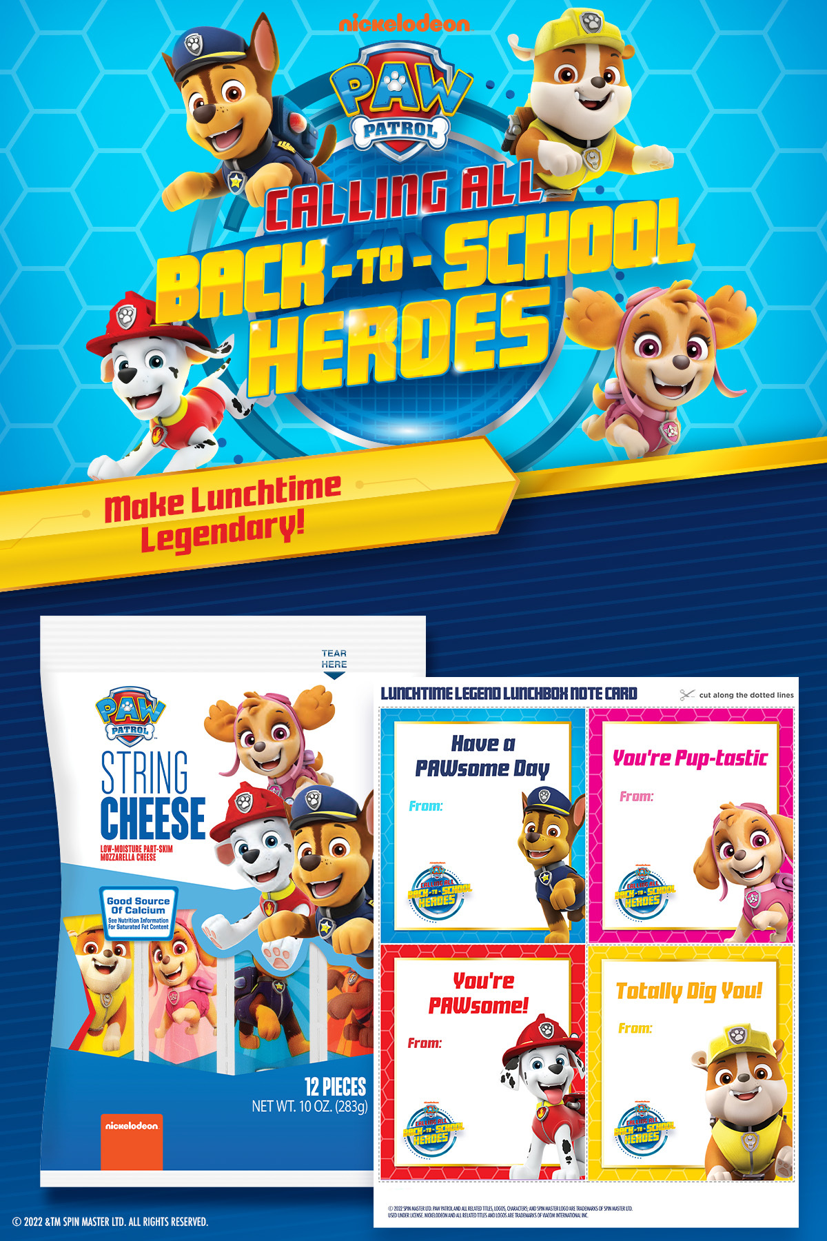 Article Header PAW Patrol Pups on Blue Background Lunch Notes Printable