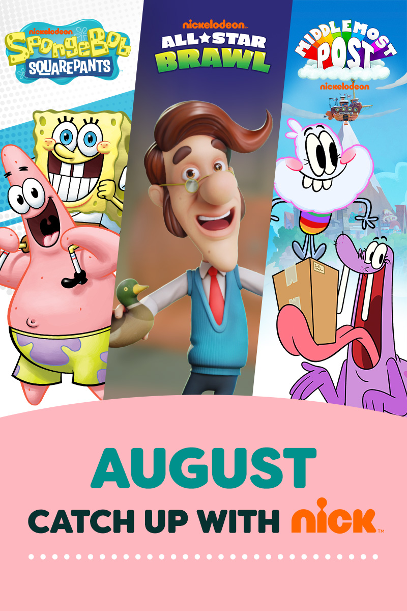 Header image for the article. Text is the same as the article title. On three panels are SpongeBob on Patrick's shoulders, Hugh Neutron from All Star Brawl, and MiddleMost Post key art featuring Parker and Russel