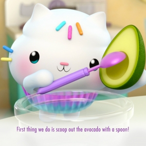 First thing we do is scoop out the avocado with a spoon!