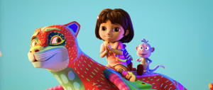 Dora and Boots ride on the back of one of their new friends